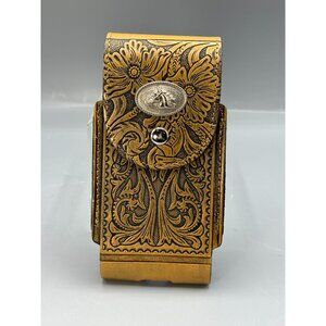 West Star Texas Genuine Leather Floral Embossed Belt Phone Holster Concho Design